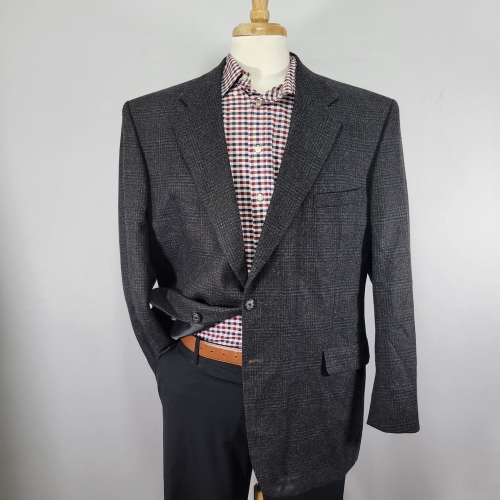 RBM Collection Men's Sport Coat Blazer Flannel Charcaol Plaid Lambs Wool‎ 46R